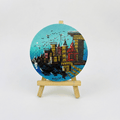 Hand-Painted Varanasi Ghats Mini Circular Canvas - Morning Blue
